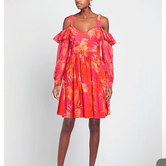 Twin-Set Dresses & Skirts - TWIN-SET Red Floral Print Cold-Shoulder Long Sleeve Off Shoulder Mini Dress 12